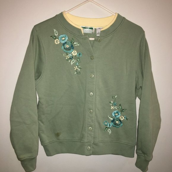 Vintage Shenanigans Petite M Sweater Button up Cottagecore  Seafoam Green Floral - Picture 1 of 9